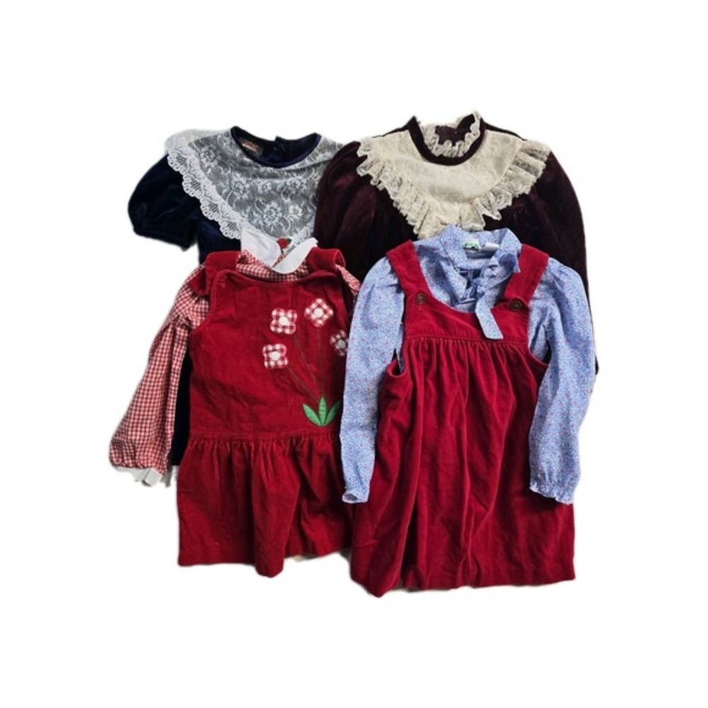 Vintage Girls Dress Curdoroy Red Size‎ 5 Two Pieces JcPenny Lot Of 6